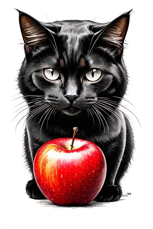 Black Cat And Red Apple Low Texture And Details
