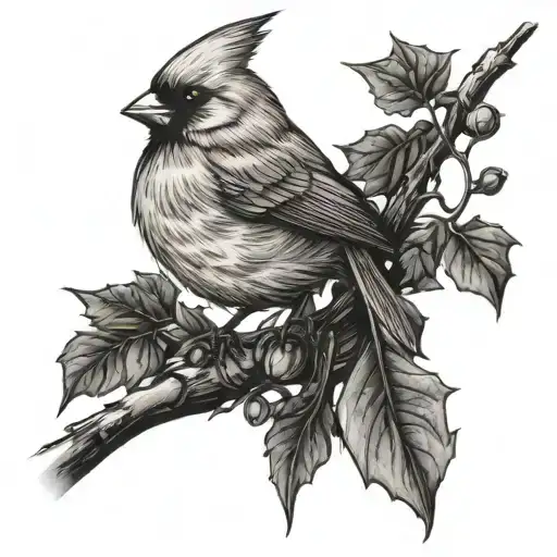 Cardinal Bird Perched On A Deer Antler Intertwined With Ivy