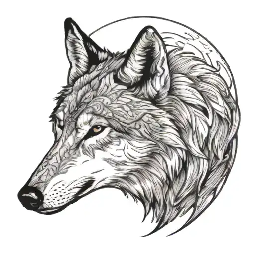 Waning Moon And Wolf Ear Outline Tattoo Design