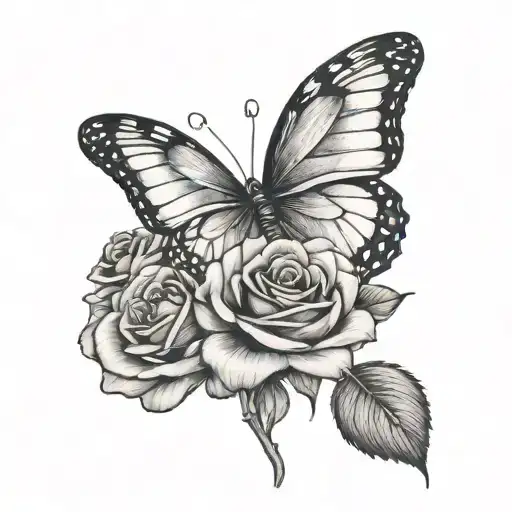 Butterfly With A Rose In The Background