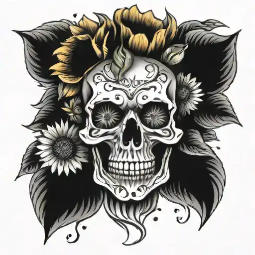 Skull With Sunflowers Coming Out Of Eyes