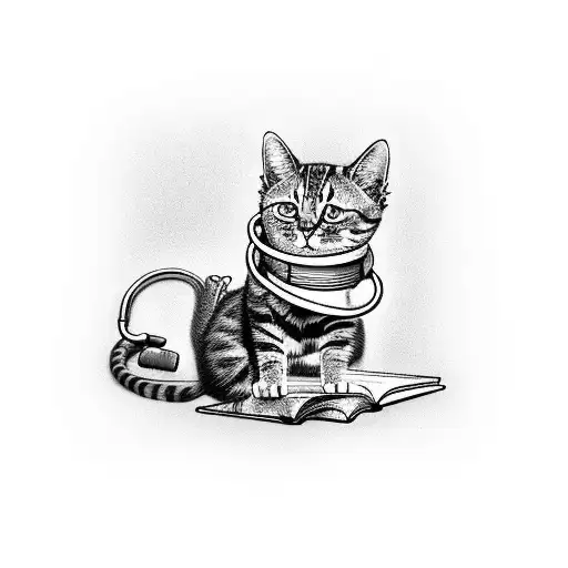 A Cat Reading A Book With A Stethoscope Draped Around Its Neck