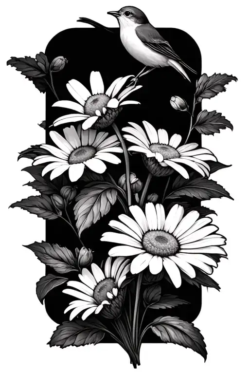 Canary And Daisies Growing