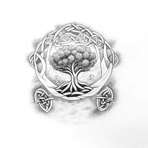 A Celtic Tree Of Life With Thunderstorms Brewing In The Background