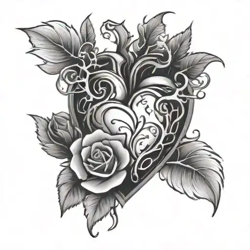 Burning Heart With Rose In The Middle