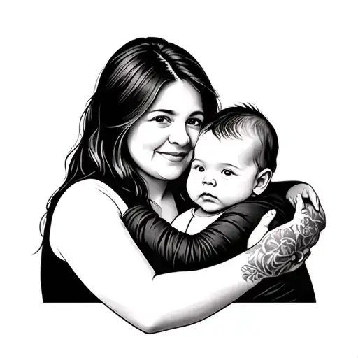 Baby's Photo Hugged With Her Mom