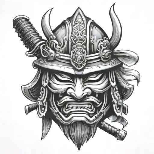 Black And Grey Japanese Samurai Mask