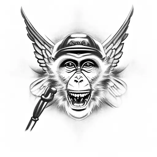 Monkey With Mechanics Wrench And Angel Wings
