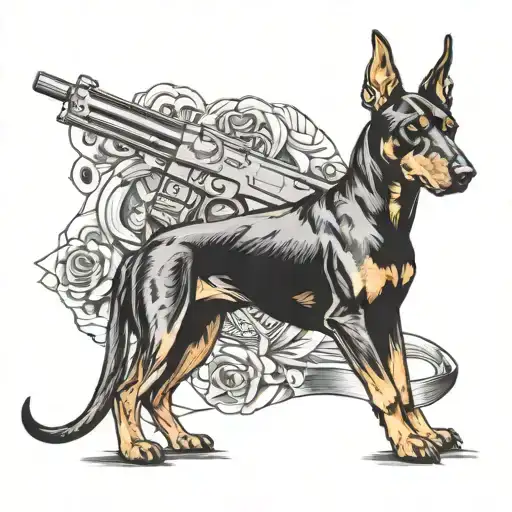 Doberman And Gun