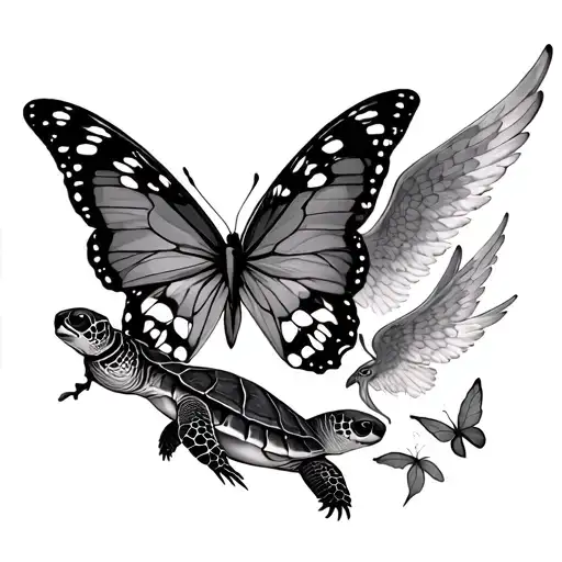 Turtle Butterfly And Angel Falling