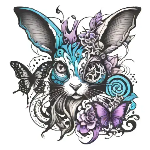 Abstract Eyes Blue Purple Butterfly Rabbit