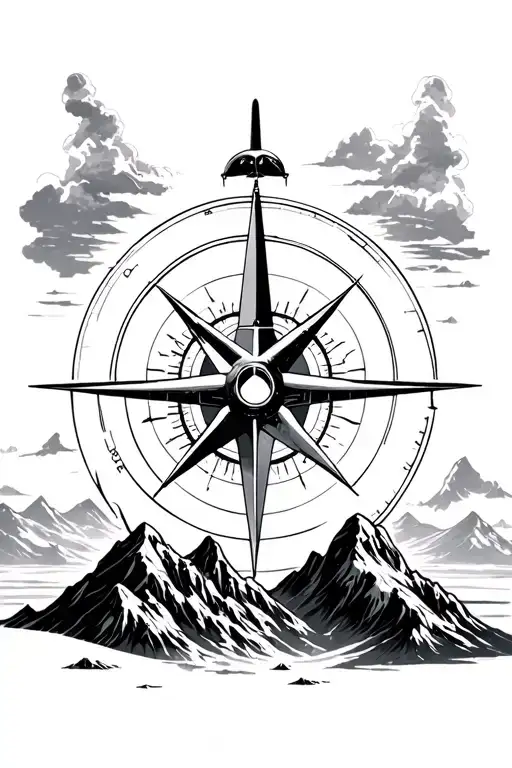 Airplane Mountains Compass Rose Intertwined