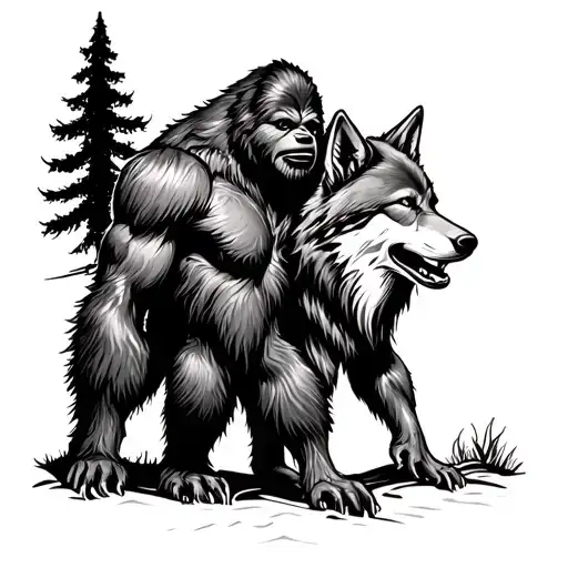 Bigfoot And Wolf