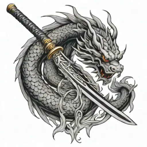 Asian Dragon And Katana Sword