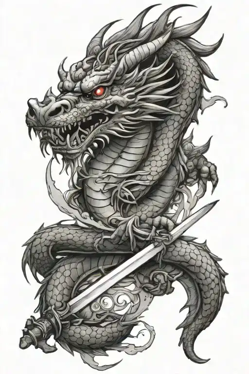 Asian Dragon Surrounded Katana Sword