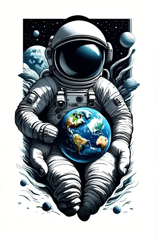 Astronaut Floating In Space With Earth In Hands