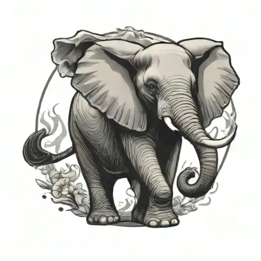 Female Elephant With Axe