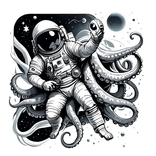 Astronaut Fighting Octopus In Space