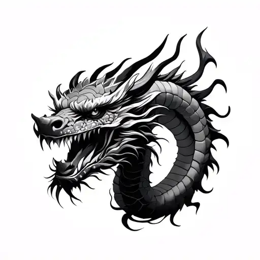 Realistic Japanese Dragon Holding On Oni Head