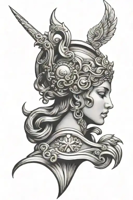 Goddess Athena Shield Medusa Head Profile Holding
