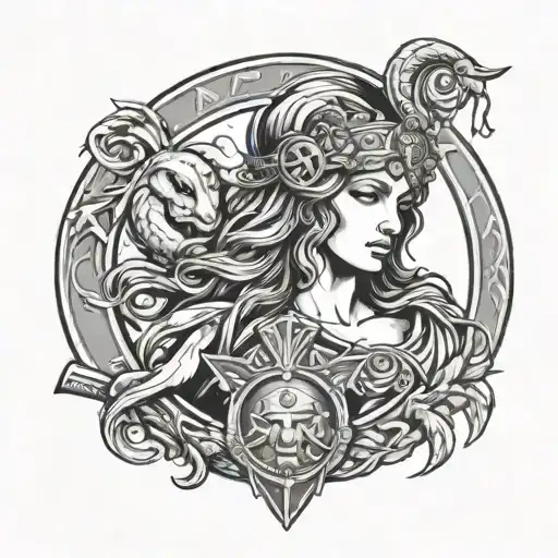 Goddess Athena With Medusa Shield
