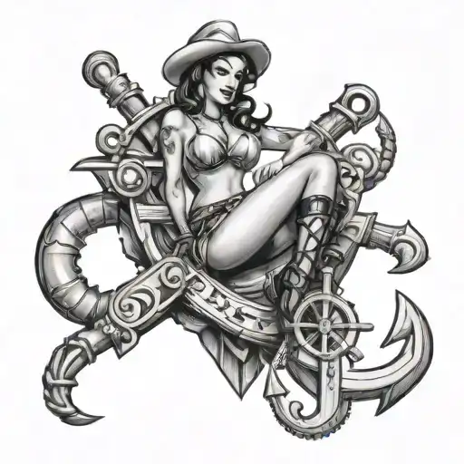 Sexy Western Pinup Girl On A Fould Anchor