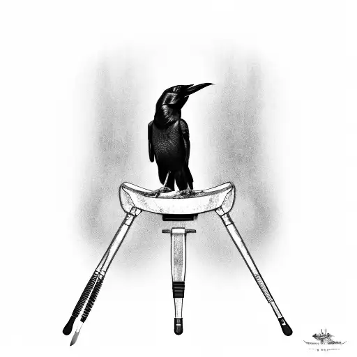 A Crow Perched On A Dental Chair With Paintbrushes In Its Beak