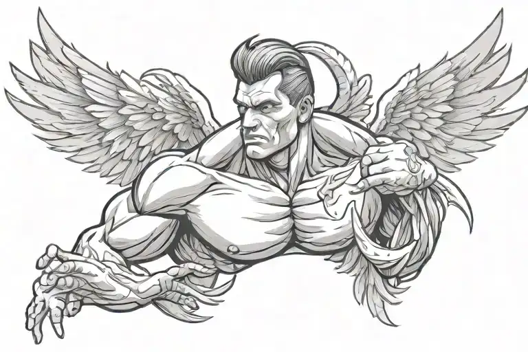 Bodybuilder With Devil Wing And Angel Wings