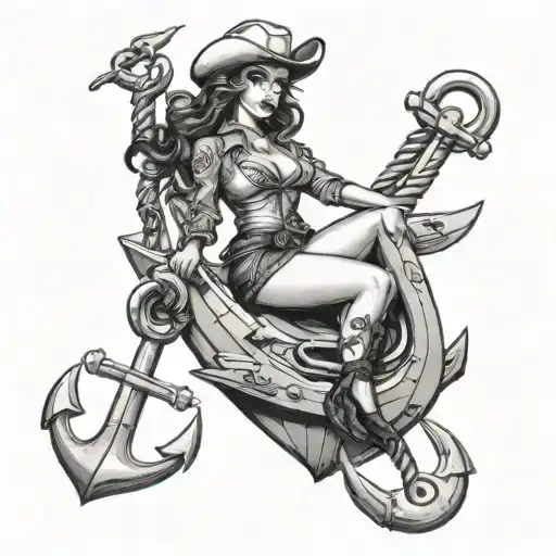 Sexy Western Pinup Girl Riding A Ships Anchor