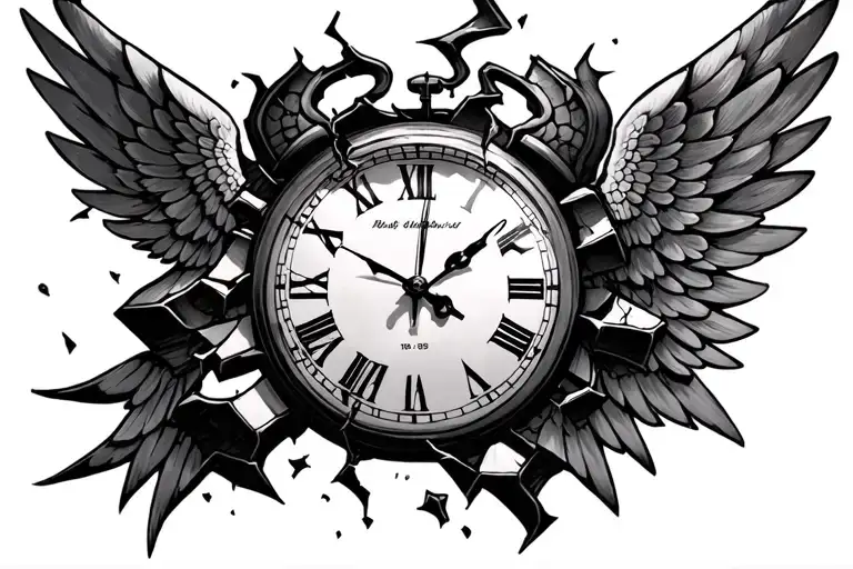 Broken Clock Wings Ripping Clock Apart Either Side My Kids Date Of Births Running Thru Clock