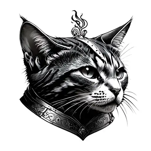 The Cat In Armor In The Style Of Engraving