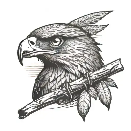 Hawk With Bandanna On Forehead Smoking Cuban Cigar On Branch Over Looking Sunrise