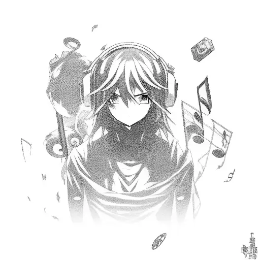 An Anime Character Surrounded By Music Symbols And Gaming Icons