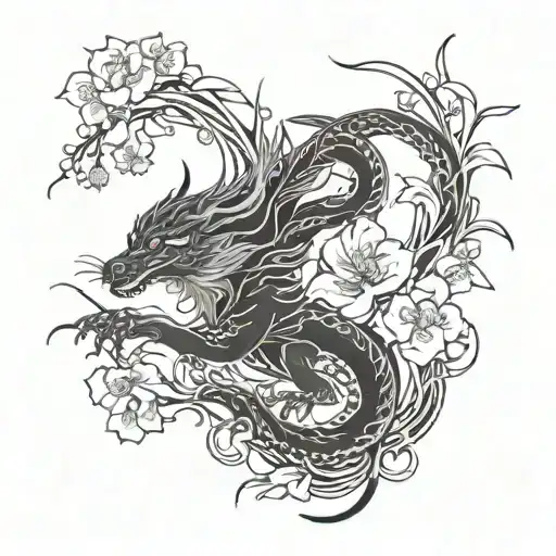 Dragon Chinese Ox Fox Apple Flowers And Willow Vine