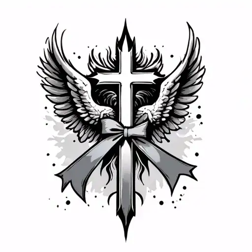 Cross With Wings And A Cancer Ribbom