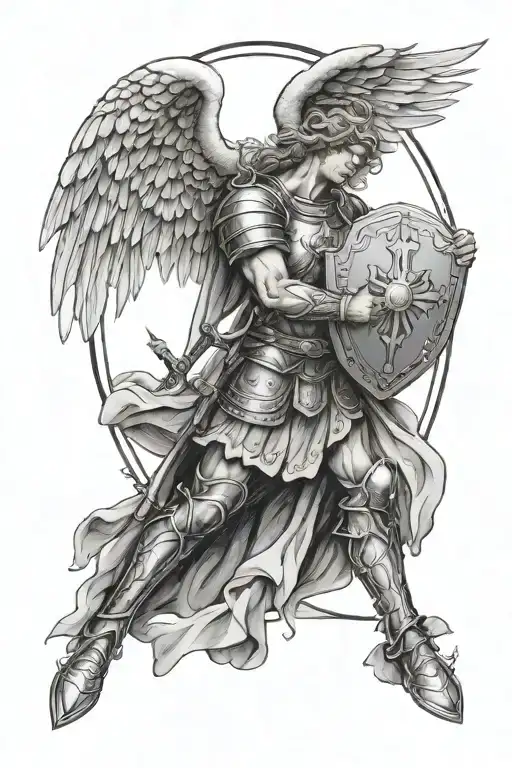 Archangel Michael With A Shield And Sword Prays