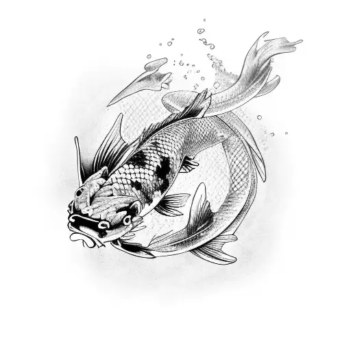 Koi Fish Looking Into Water And Seeing Dragon