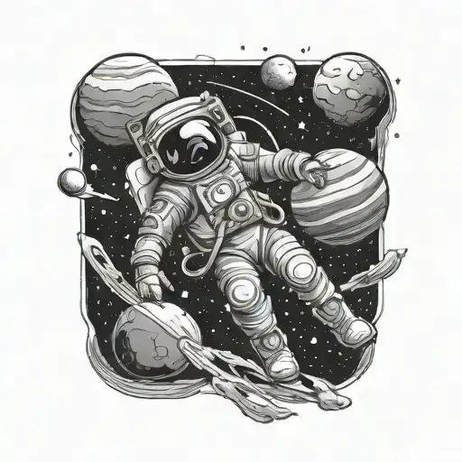 Astronauat Floating In Space Holding Planets