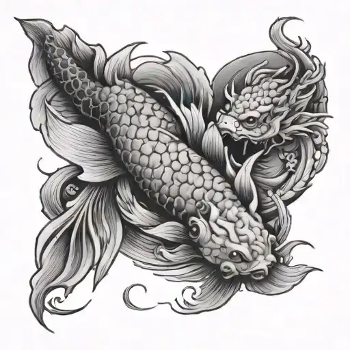 Tattoo With Koi Fish And Dragon