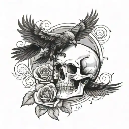 Skull And Roses And Crow