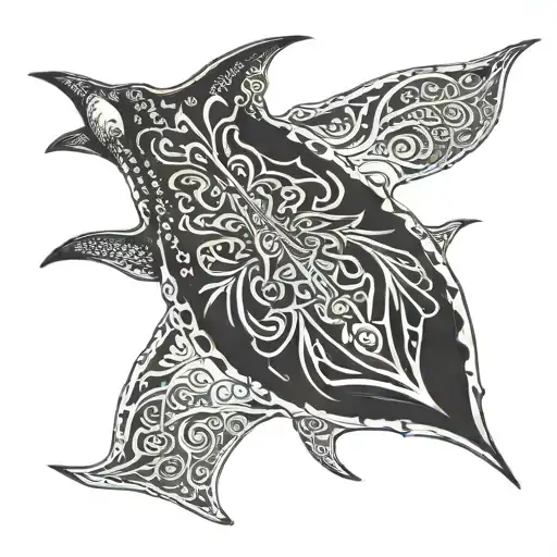 Polynesian Manta Ray In Line Art