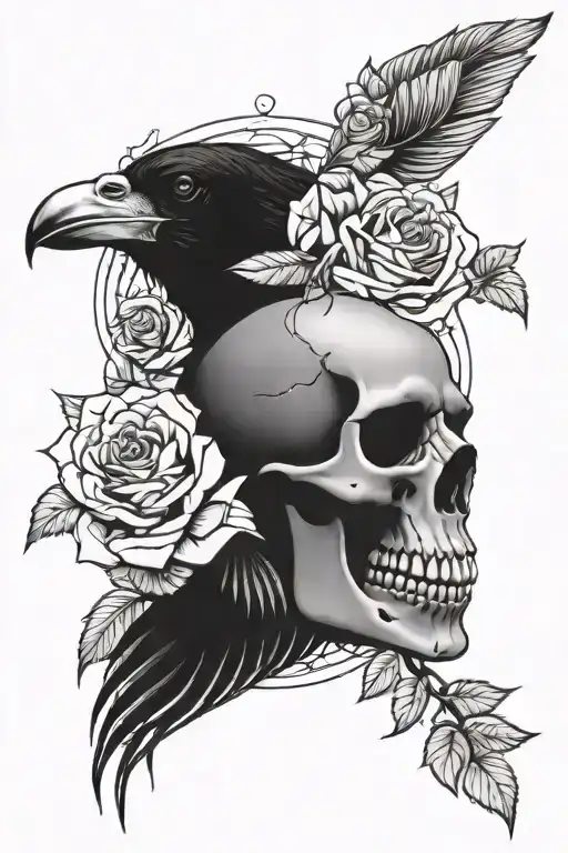 Skull And Roses And Crow