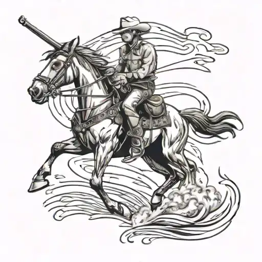 A Cowboy With Guitar On Horse Running