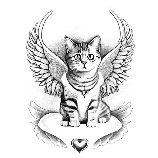 A Cat With Angel Wings Sitting Inside A Heart-shaped Flower Bouquet