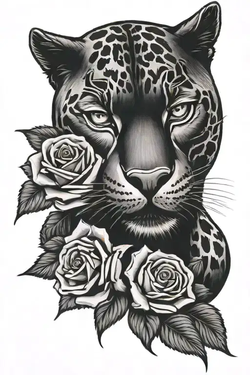 Traditional Black Panther With 2 Roses And Lightning Bolt Eyes