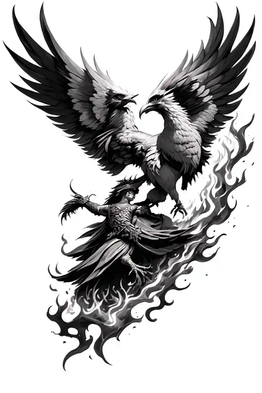 Warrior And Pheonix Rising From The Ashes
