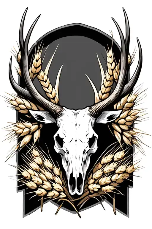 Elk Skull With Wheat Husks Surrounding It