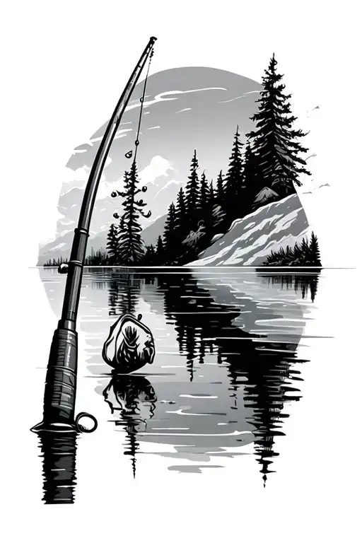 Lake Reflecting Fishing Rod Casting A Line