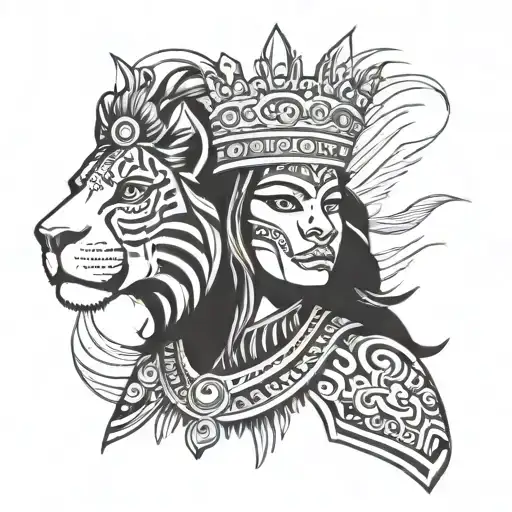 Aztec Woman Lion Wearing A Crown