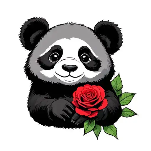 Panda Holding A Rose